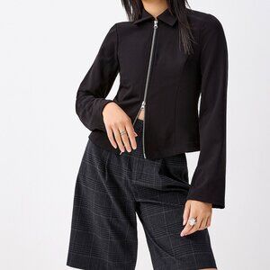 Two-Way Zipper Dress Shirt Black Size S
